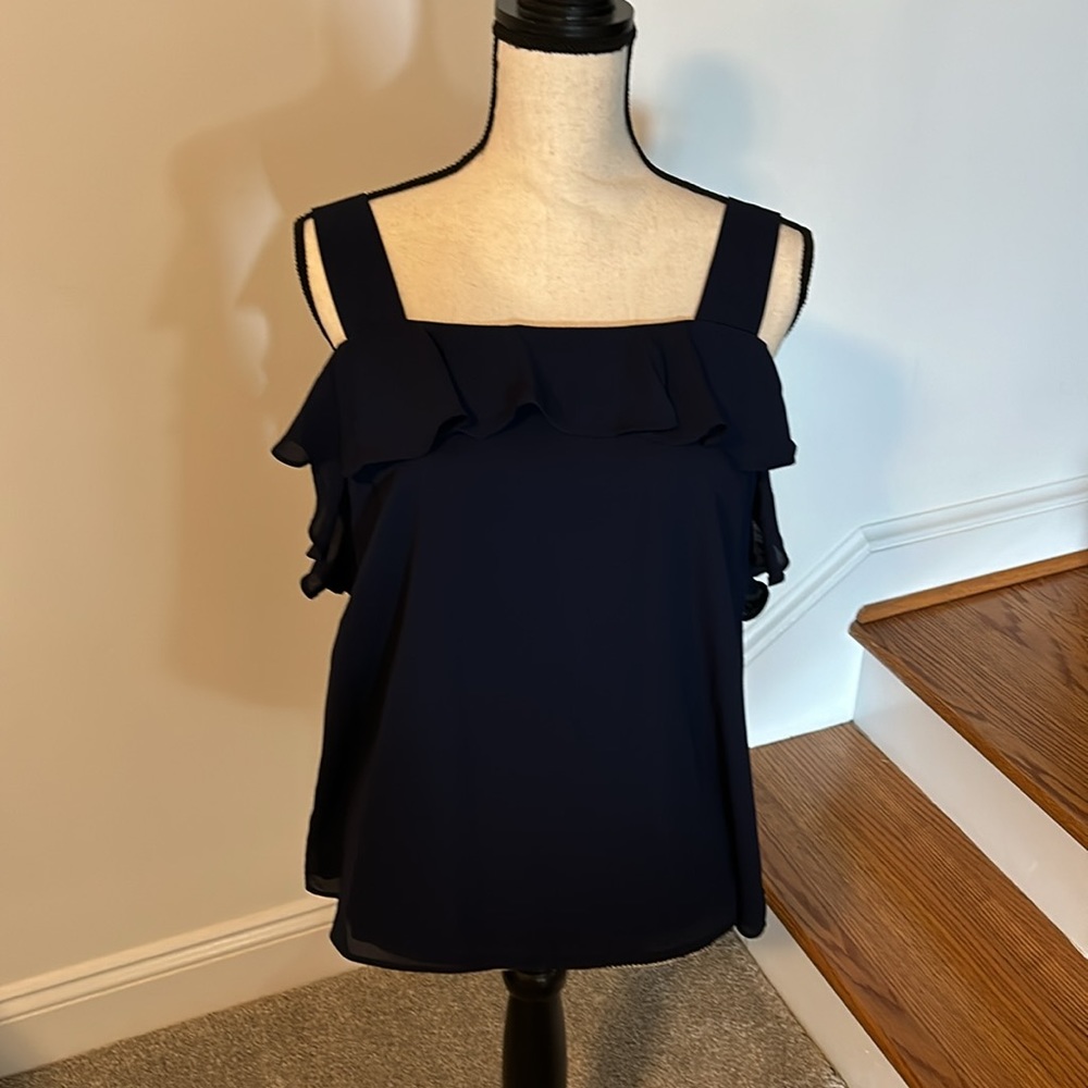 Navy ruffled tank top NWT